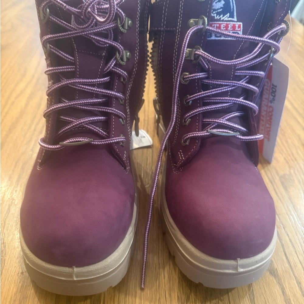 Steel Blue Burgundy Lace-Up Boots